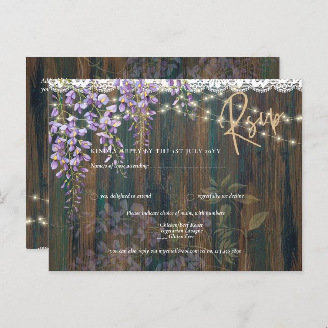Cartão Postal Rustic Wisteria Wood Lights Casamento RSVP (Frente/Verso)