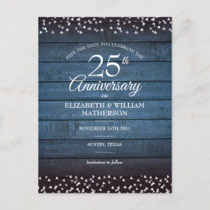 Cartão Postal Rustic Wood 25º Aniversário de Bodas de Prata Save