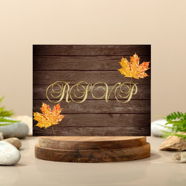 Cartão Postal Rustic Wood Barn Dourado Orange Leaf Casamento RSV