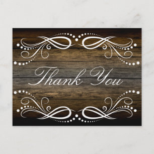 Cartão Postal Rustic Wood Brown white Floral Vintage Thank You