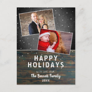 Cartão Postal Rustic Wood Chalkboard Snow 2 Foto Natal