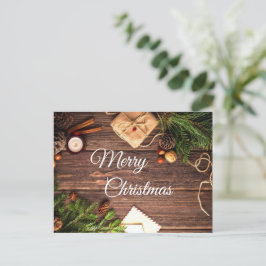 Cartão Postal Rustic Wood Cinnamon Feliz Saudação de Natal