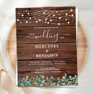 Cartão Postal Rustic Wood String Lights Greenery Código QR Casa