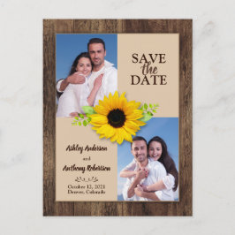 Cartão Postal Rustic Wood Sunflower Photo Salvar Cartão-Postal