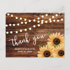 Cartão Postal Rustic Woods e Sunflower Wedding Obrigado