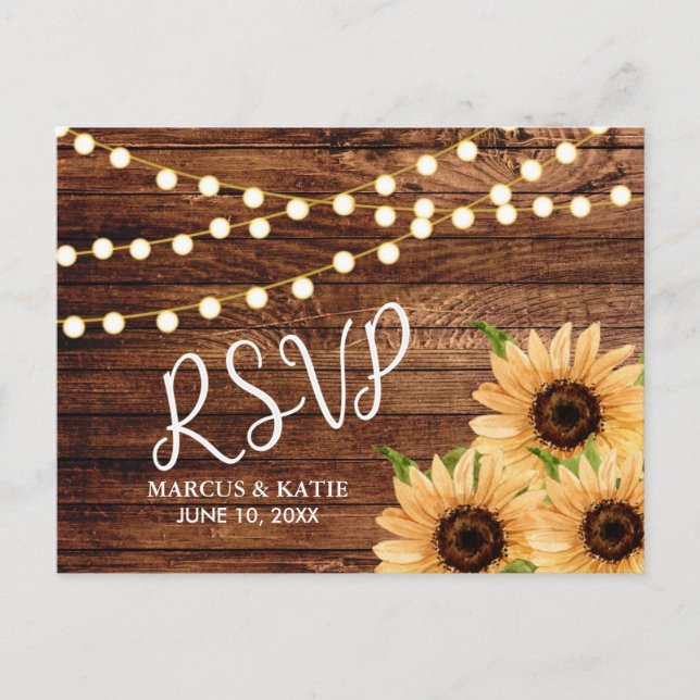 Cartão Postal Rustic Woods e Sunflower Wedding RSVP (Frente)