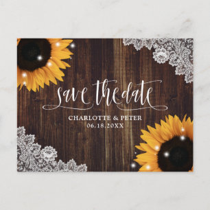 Cartão Postal Rústica Madeiras Lace Sunflower Casamento Salvar