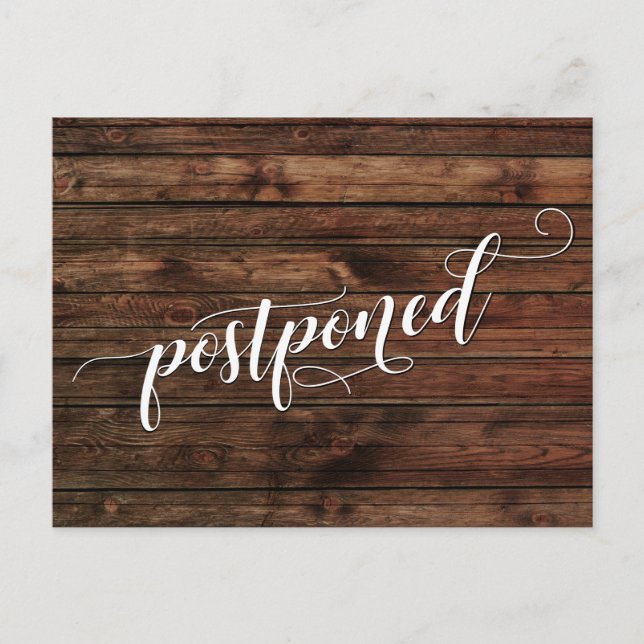 Cartão Postal Rústica Wood Adiou Anúncio de Casamento (Frente)