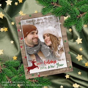 Cartão Postal Rústico Padrão de Madeira Saudação Sazonal