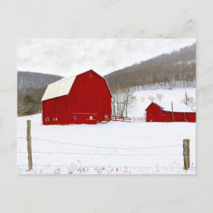 Cartão Postal Rústico Red Wood Barns em uma Cena de Fazenda de i