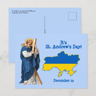 Cartão Postal S. André com Bandeira-Mapa da Ucrânia Dia da Festa