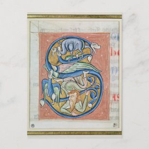 Cartão Postal "S" inicial historiado que representa um acrobat