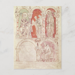 Cartão Postal S. João Cassiano escrevendo e monges oferecendo