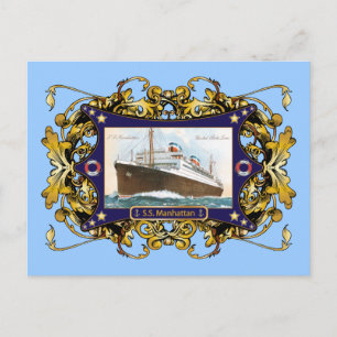 Cartão Postal S.S. Manhattan Vintage Navio Vapor