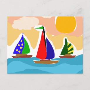 Cartão Postal SA - Arte Primitiva Colorida do Navio de Navegaç
