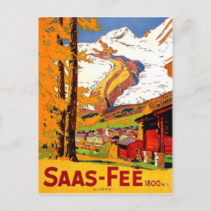 Cartão Postal Saas - Tarifa, aldeia em Suiça, viagens vintage