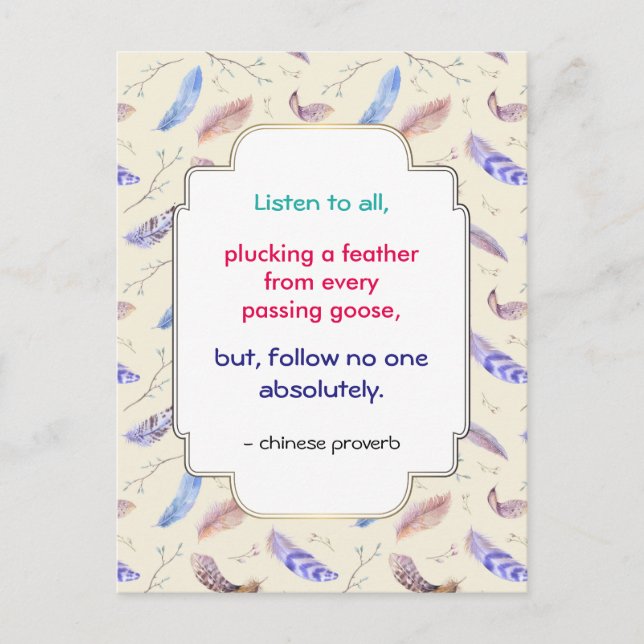 Cartão Postal Sábio Inspiracional Proverbo Chinês Motivacional (Frente)