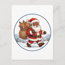 Cartão Postal Saco de Natal do Papai Noel Preto com Ornamento de