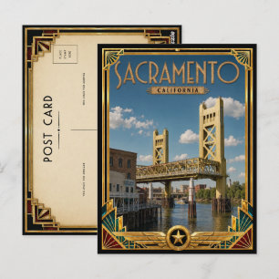 Cartão Postal Sacramento Califórnia Arte Deco Vintage Idade Dour