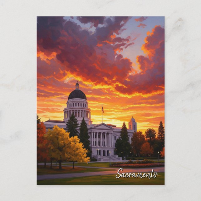 Cartão Postal Sacramento California State Capitólio Sunset (Frente)