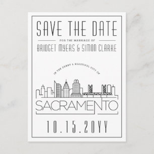 Cartão Postal Sacramento Wedding Skyline Estilizado Salvar a Da