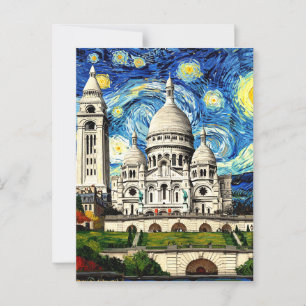 Cartão Postal Sacre-Coeur Paris France Starry Night
