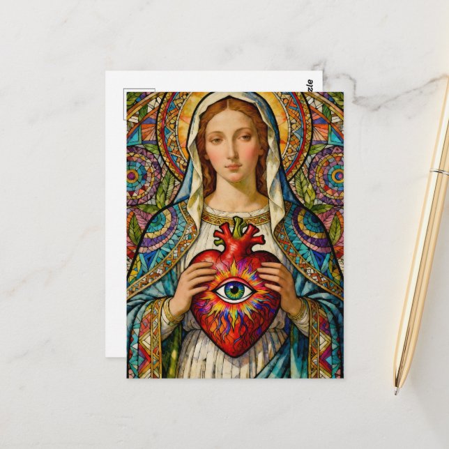 Cartão Postal Sacred Heart Of Mary Protection From Evil (Frente/Verso In Situ)