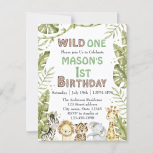 Cartão Postal Safari Wild One Aquarela 1º Aniversário