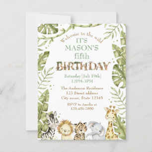 Cartão Postal Safari Wild One Watercolor Birthday