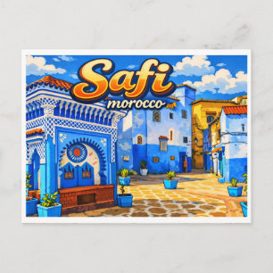 Cartão Postal Safi cidade praia vintage marrocos lembranças de v