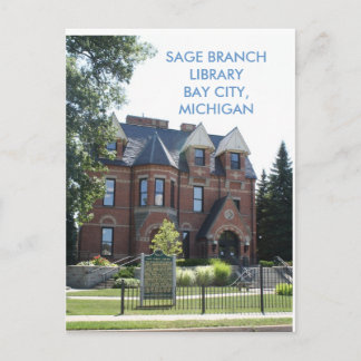 CARTÃO POSTAL SAGE BRANCH LIBRARY, BAY CITY, MICHIGAN POSTA CART