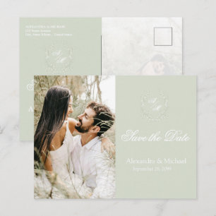 Cartão Postal Sage Crista Floral Monograma Foto Casamento