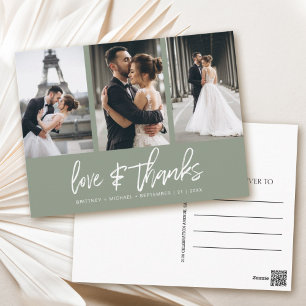 Cartão Postal Sage de Colagem de Fotos com Letra Mão Obrigado