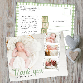 Cartão Postal Sage Green Baby Shower Thank You Photo Card