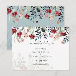 Cartão Postal Sage Green Burgundy Blue Floral Casamento