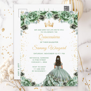 Cartão Postal Sage Green Princess Floral Quinceañera