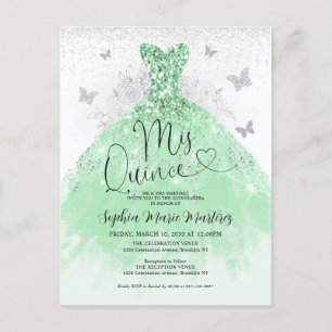 Cartão Postal Sage Green Silver Dress Mis Quince Quinceañera