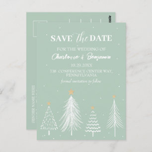 Cartão Postal Sage Green Winter Christmas Salve the Date Weding