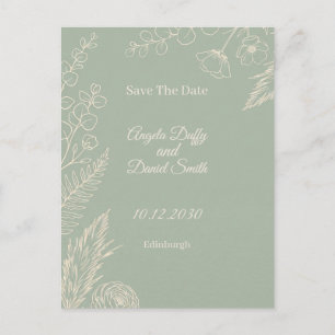 Cartão Postal Sage Line Art Floral Salve o Dia