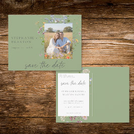 Cartão Postal Sage Wildflower Garden Elegant Photo Save the Date