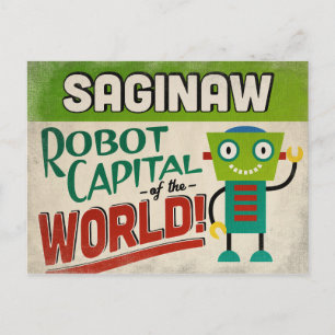 Cartão Postal Saginaw Michigan Robot - Funny Vintage