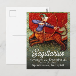 Cartão Postal Sagittarius Horoscópio Zodiac Arte Medieval