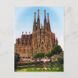 Cartão Postal Sagrada Família, Barcelona, Espanha (Pintada)