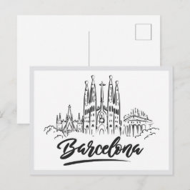 Cartão Postal Sagrada Familia desenhada à mão Barcelona Espanha