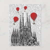Sagrada Família e Balões de Ar Quente Vermelho
