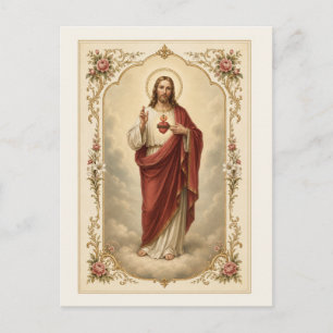 Cartão Postal Sagrado Coração de Jesus Católico Vintage