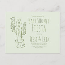 Saguaro Cactus Desenhado à Mão Verde Baby Shower