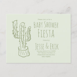 Cartão Postal Saguaro Cactus Desenhado à Mão Verde Baby Shower  