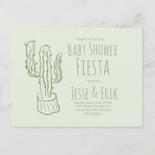 Cartão Postal Saguaro Cactus Desenhado à Mão Verde Baby Shower  