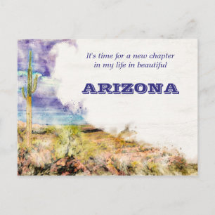 Cartão Postal Saguaro Cactus Watercolor Blue Moving AZ